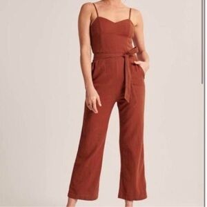 Abercrombie Wide-Leg Spaghetti Strap Jumpsuit in Rust